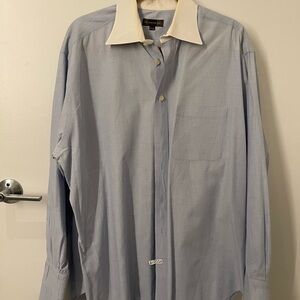 French Cuffed Blue Dress Shirt with White Collar